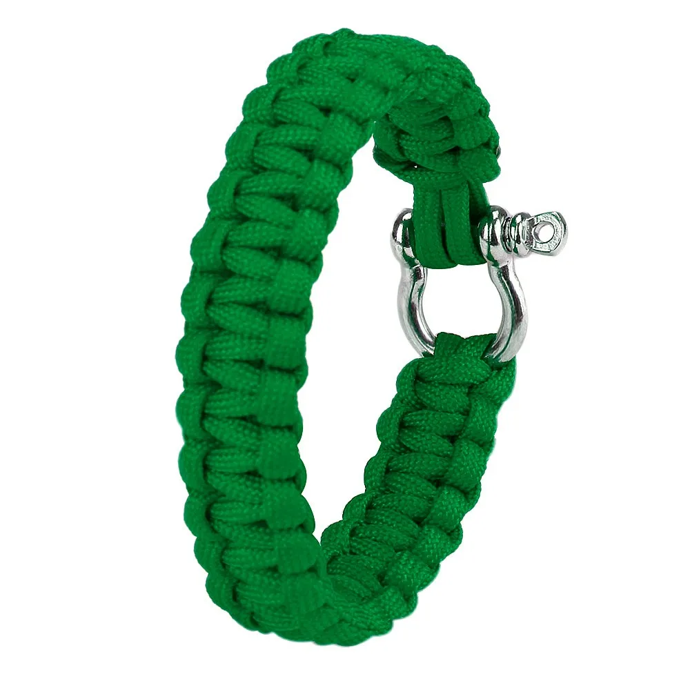Green Открытый браслет для выживания paracord с Цинковым Сплавом такелажная Скоба веревка Кемпинг Туризм Спорт pulseira paracord escalada equipamento - Цвет: Green