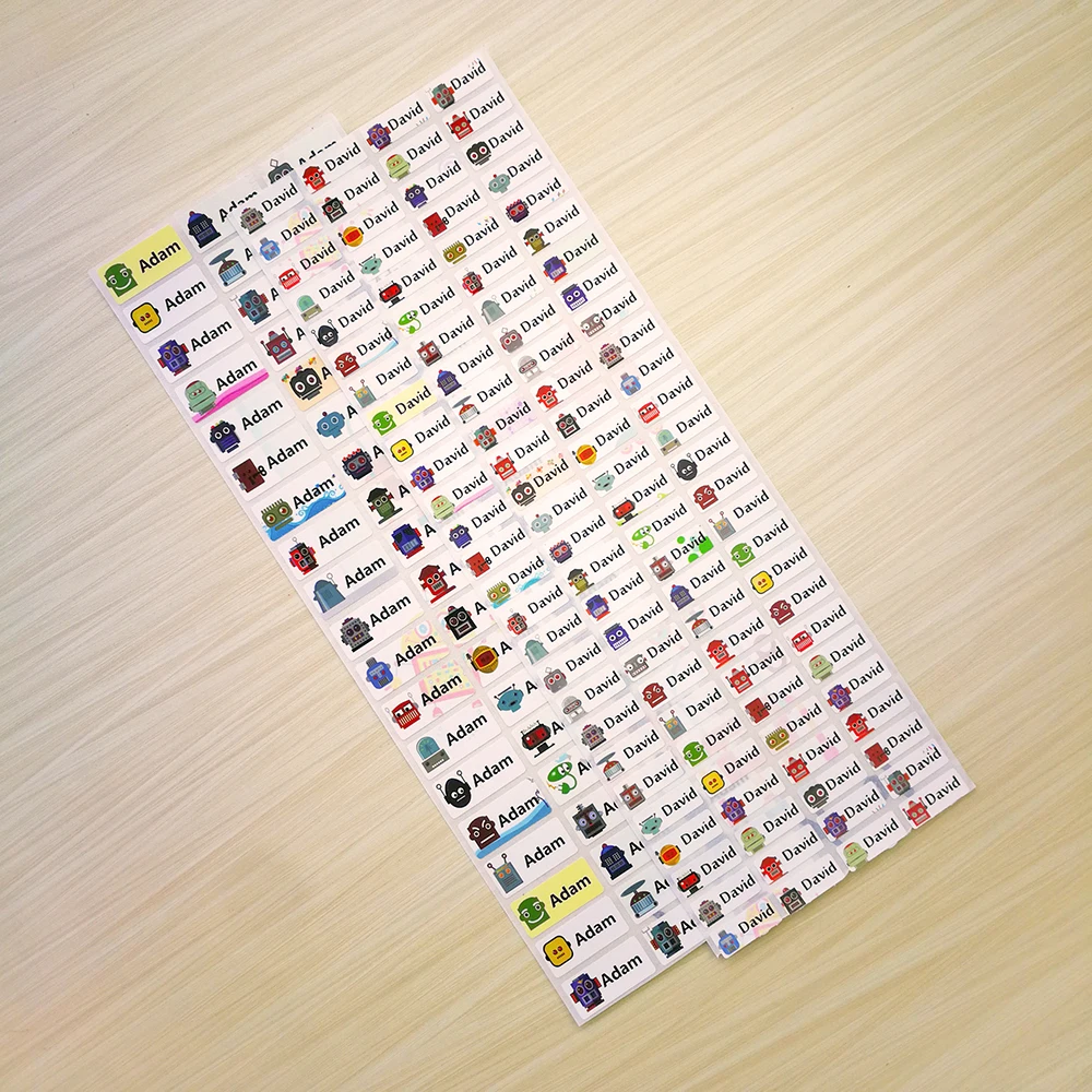 

Custom Name Sticker Cute Cartoon Robot Children Stickers Waterproof Personal Tag Label Scrapbook School Stationery Sticker Paper