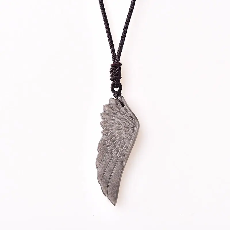 Серебряный обсидиан крыло кулон bijoux femme модные ювелирные изделия амулеты