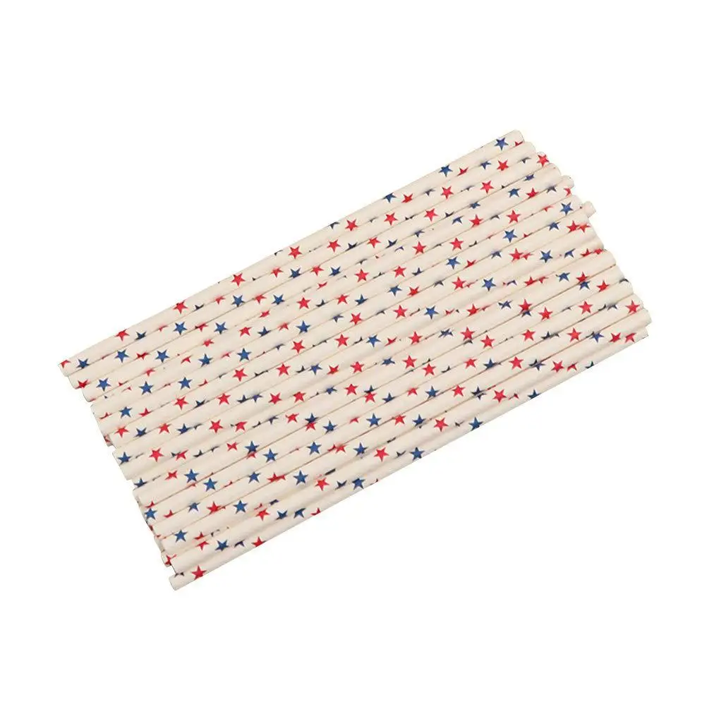 Party supplies disposable straw independent day red blue star stripes paper straw 25pcs/pack