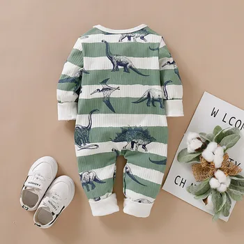 

lovely Fashion Cotton Blend Infant Baby Boy Girls Long Sleeve Dinosaur Striped Print Romper Jumpsuit Clothes Free shipping H4