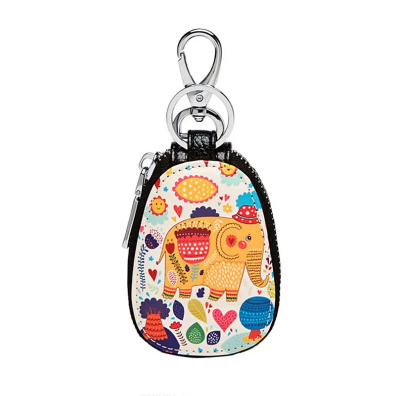 Fashion Painted Design Key Bag for Women Small Leather Key Wallets Housekeepers Car Key Holder Case New Leather Keychain Pouch