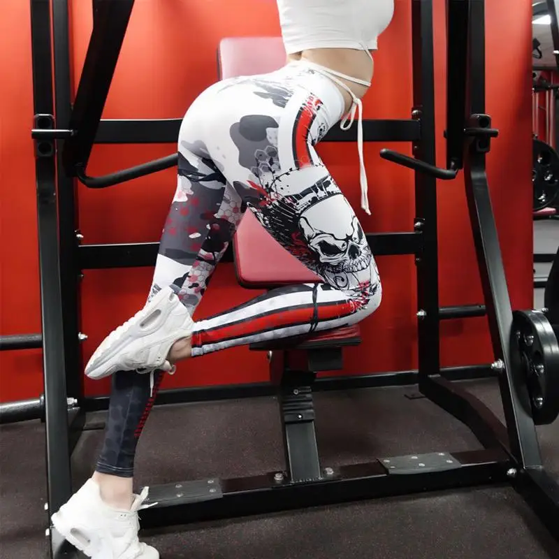 Sports Leggings Women Skull Print Sport Leggings Yoga Pant Female Elastic Quick Dry Leggins Gym Fitness Running Tights