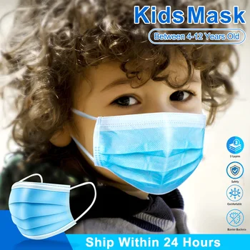 

3 Layer Children Face Masks Disposable Anti-fog Kids Mask Elastic Mouth Mask Soft Breathable PM2.5 Nonwoven Blue Boys Girls Mask