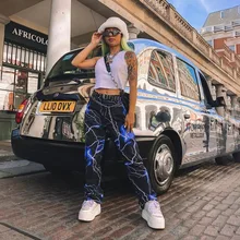 Осенняя и зимняя горячая Распродажа новой женской одежды, широкие повседневные штаны с принтом «темные молнии», широкие брюки, брюки-карго