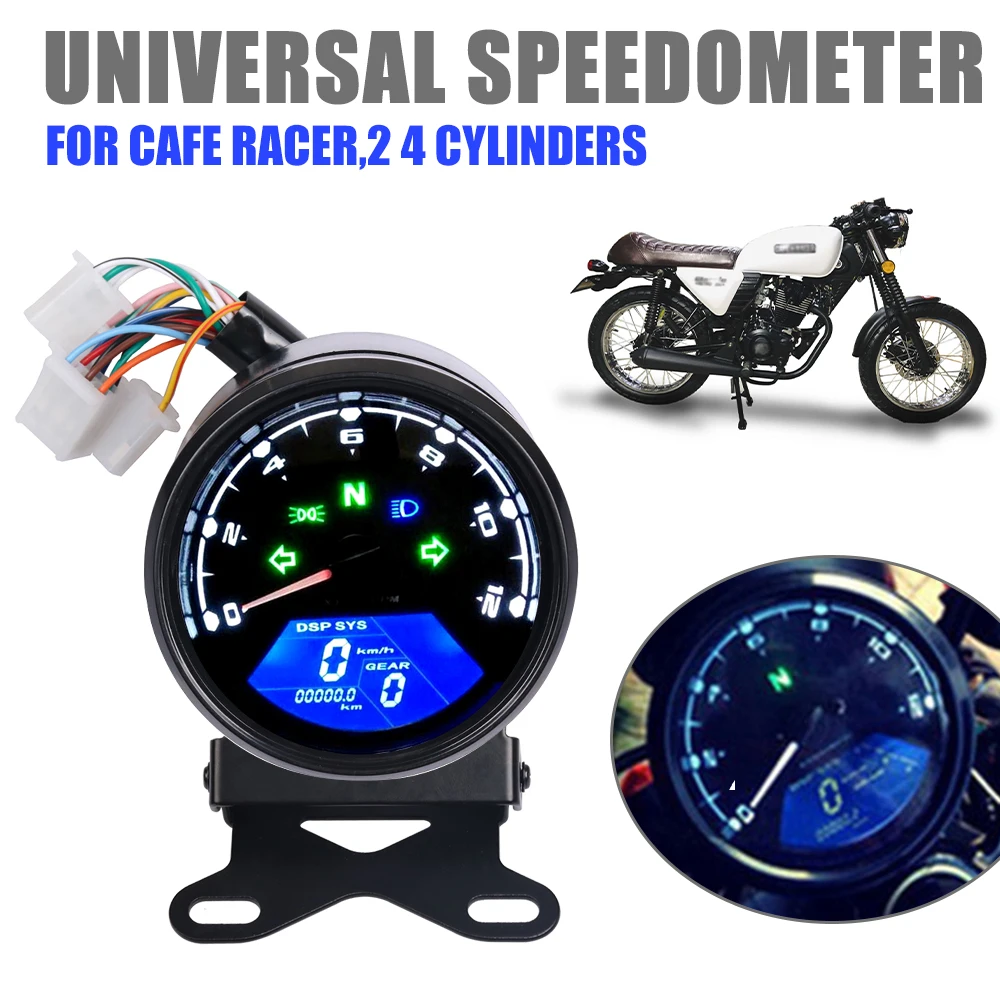 

Motorcycle Universal Speedometer Odometer Tachometer Dash Board Dashboard LCD Digital Panel For Cafe Racer 2 4 Cylinder Meter