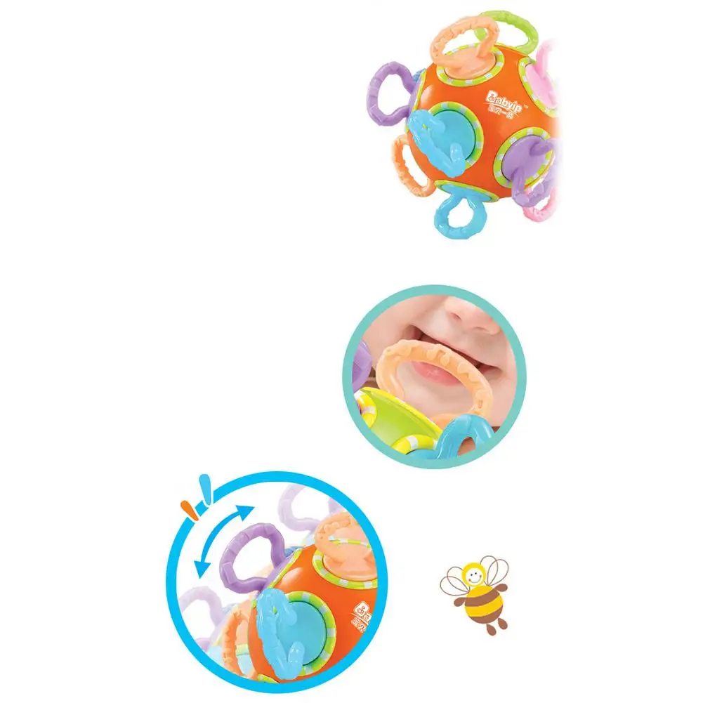 Baby Soft Rubber Hollow Rattle Music Toys Teether Ball Educational Toy Gift for Boys and Girls