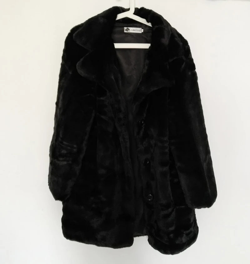 Длинное пальто из искусственного кроличьего меха - Цвет: black faux fur coat