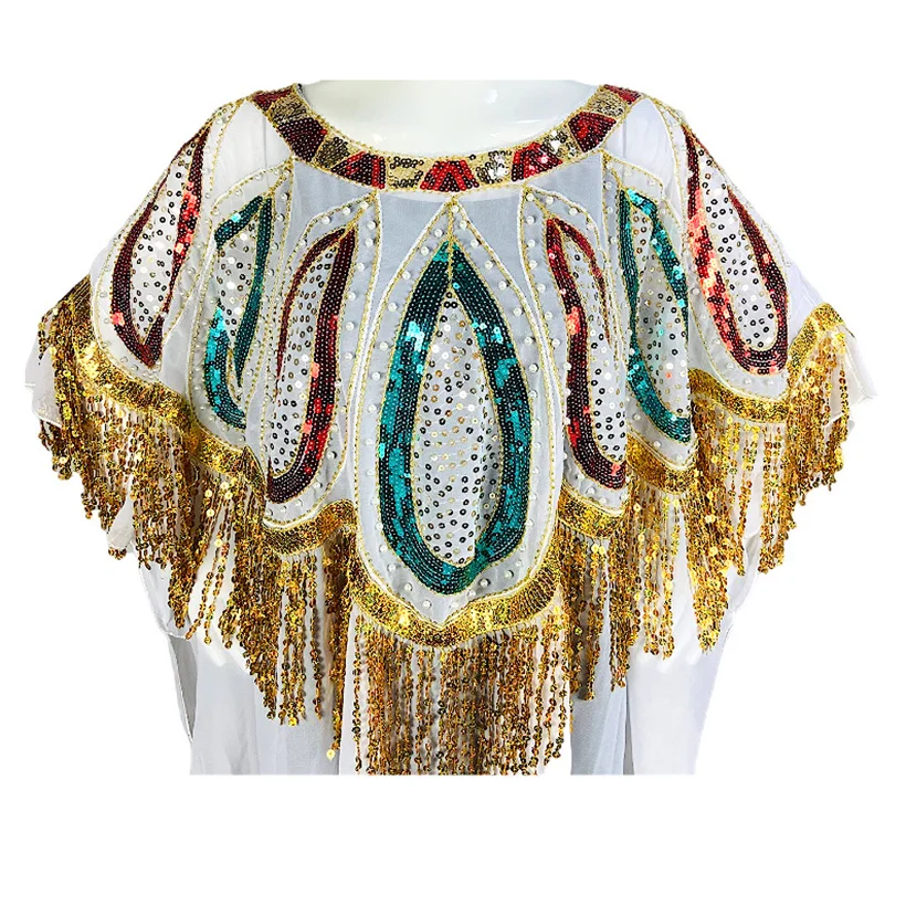 Women's Fashion Classic Design African Clothes Dashiki Abaya Chiffon Sequin Tassel Batwing Loose Versatile Dresses Free Size african culture clothing