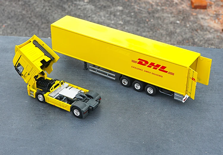 Оригинальный авторизованный подлинный 1:50 DHL логистический желтый грузовик