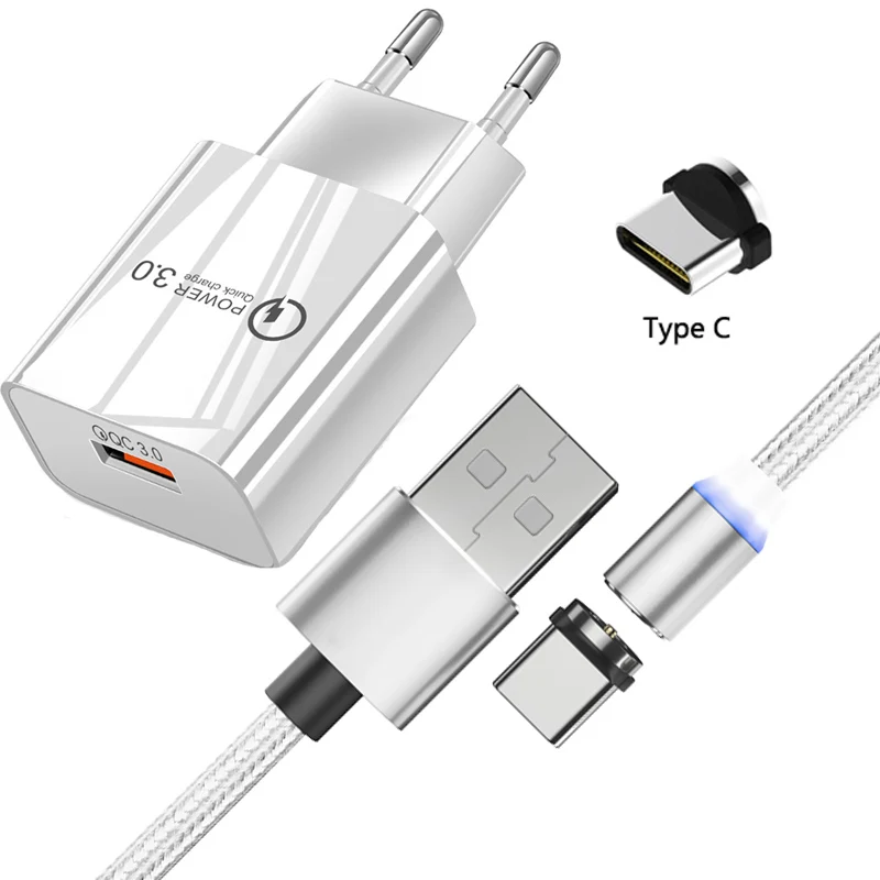 Магнитный usb кабель для зарядки Samsung S10 S9 A50 A70 Huawei Mate 20 lite P20 Honor Quick Charge 3 0 быстрое