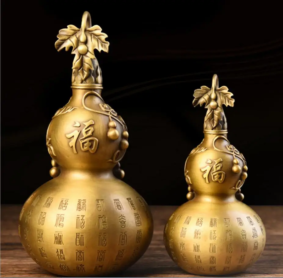 Copper Statue Pure copper gourd ornament Fuzi brass gourd size handicraft household living room decoration 5