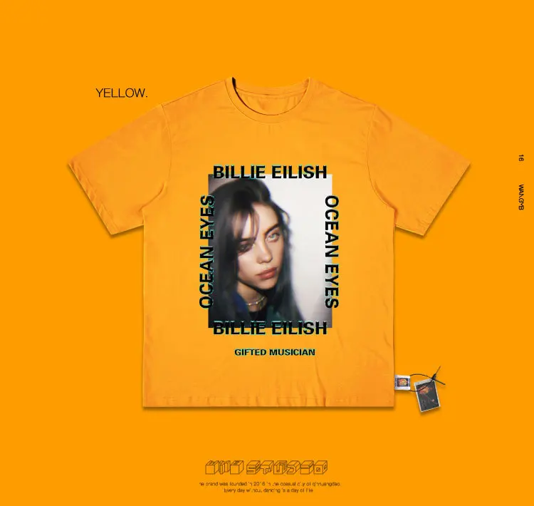 Billieeilish плакат короткий рукав женщина Ins прилива запах свободные Чистый хлопок Футболка личности любителей короткий рукав мужской