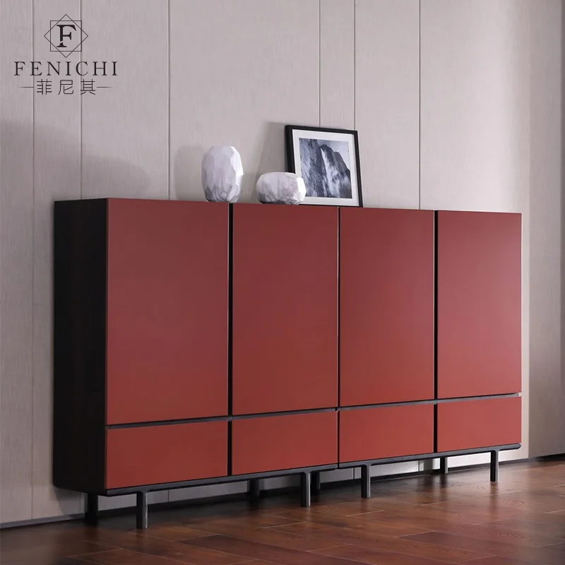

135cm High Side Board in Red / Hardwood