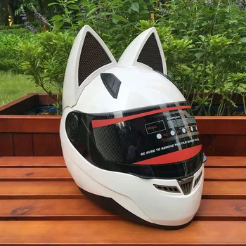 

Women Personality Cat Helmet NITRINOS Brand Men Motorcycle Helmet Capacete DOT White Full Face Racing Helmet