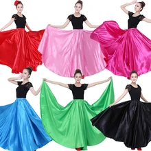 90-95 см, эластичная талия, испанская танцевальная юбка фламенко для женщин, однотонное атласное гладкое платье для танца живота, испанские традиционные костюмы