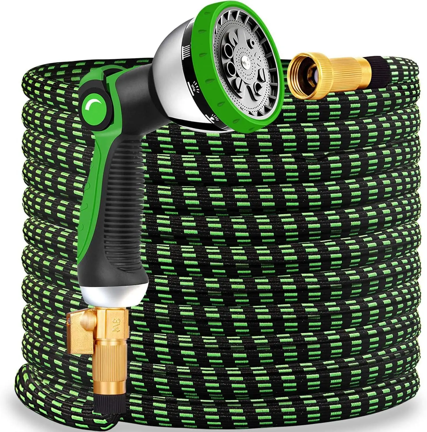 

Extendable Garden Hose Flexible Car Wash Hose Nozzle Solid Brass Connector with 10-way Professional Zinc Water Nozzle