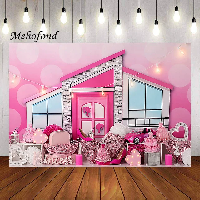 Mehofond-fondo fotográfico de Casa rosa para niña, decoración de retrato para fiesta de cumpleaños, pastel de princesa, accesorios de estudio fotográfico _