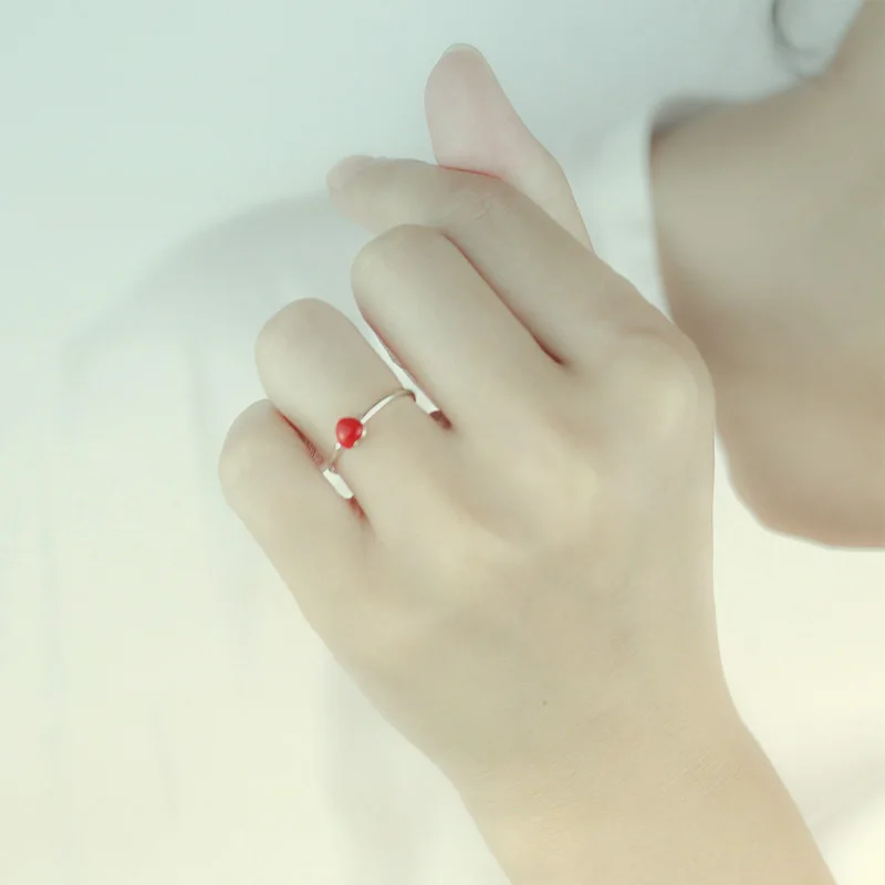 Женское коктейльное кольцо с красным сердцем из серебра 925 пробы|cocktail ring|fashion