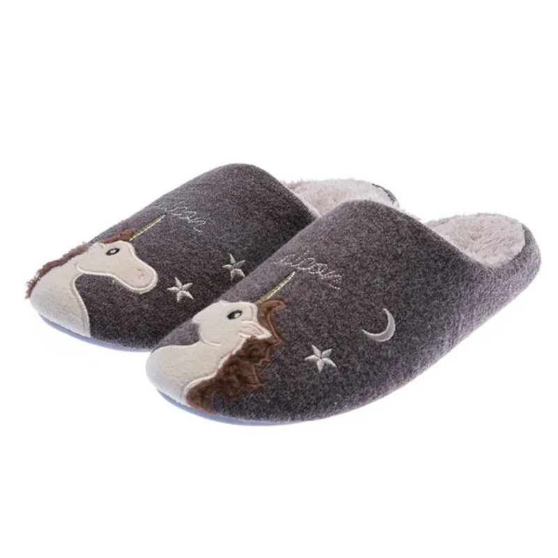 

Dropshipping Indoor Warm Men Cute Animal Unicorn Winter Fur Home Shoe Female Boy Nonslip Memory Foam House Cotton Slippers