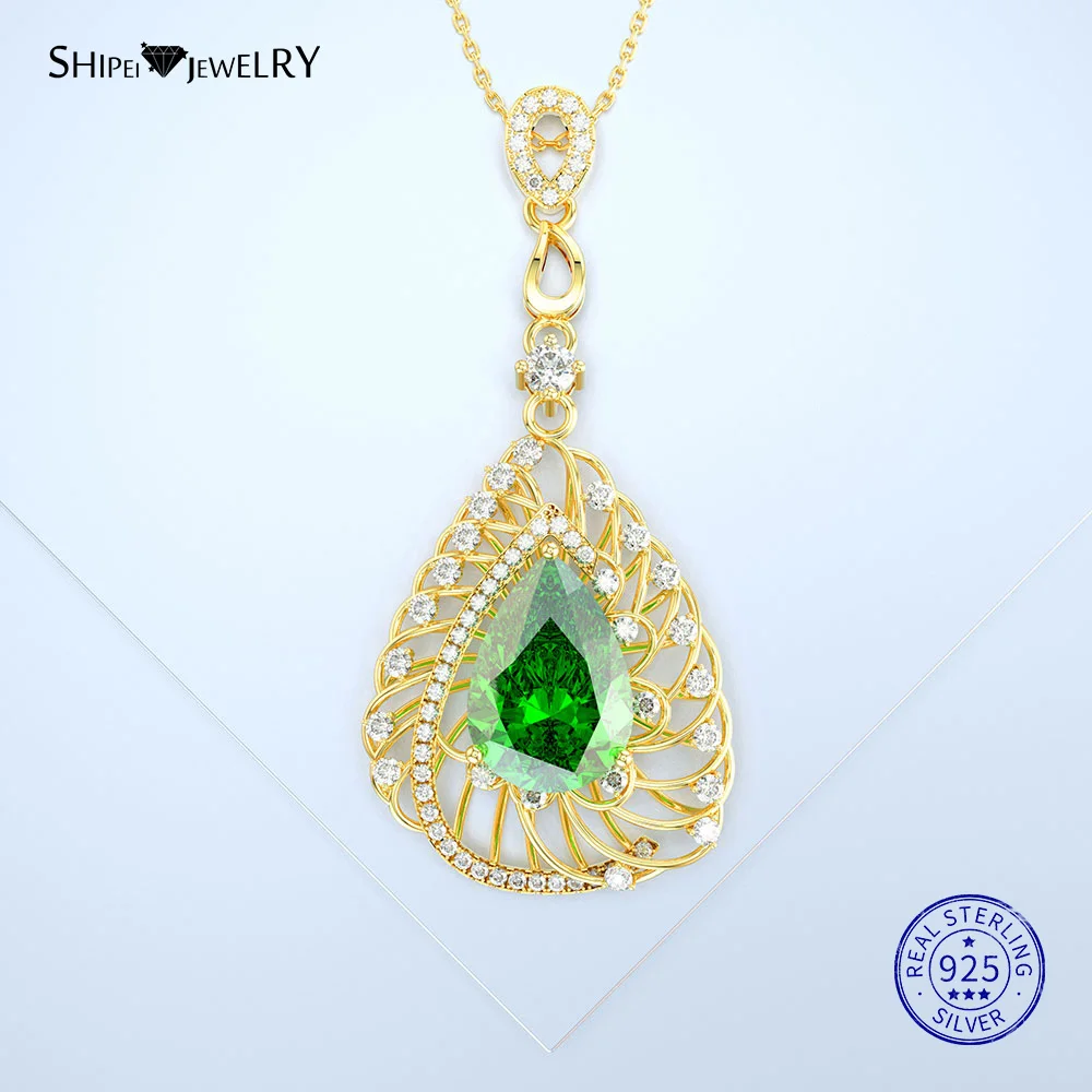 Shipei 925 пробы серебро модное Белое золото созданное лабораторное сапфир драгоценный камень грушевое ожерелье для женщин девушек Подарок на день рождения