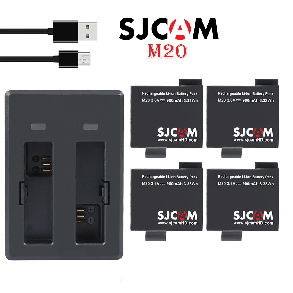 Аккумулятор SJCAM M20 для путешествий с двумя портами usb зарядное устройство+ 4x батареи для sj cam M20 4K Wifi экшн-видеокамеры Аксессуары