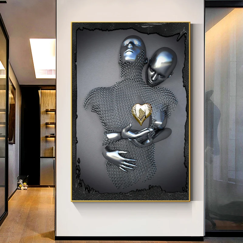 

Abstract Metal Figure Statue Art Posters and Prints Modern Lovers Sculpture Canvas Paintings On The Wall Art Pictures Wall Decor