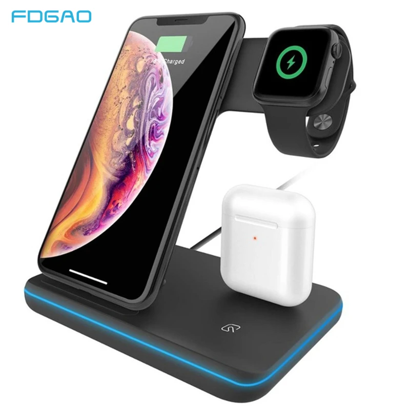 3 in 1 Fast Charging Station for AirPods 15W Qi Quick Wireless Charger For Apple Watch SE 6 5 4 3 2 iPhone 12 Pro 11 Samsung S20