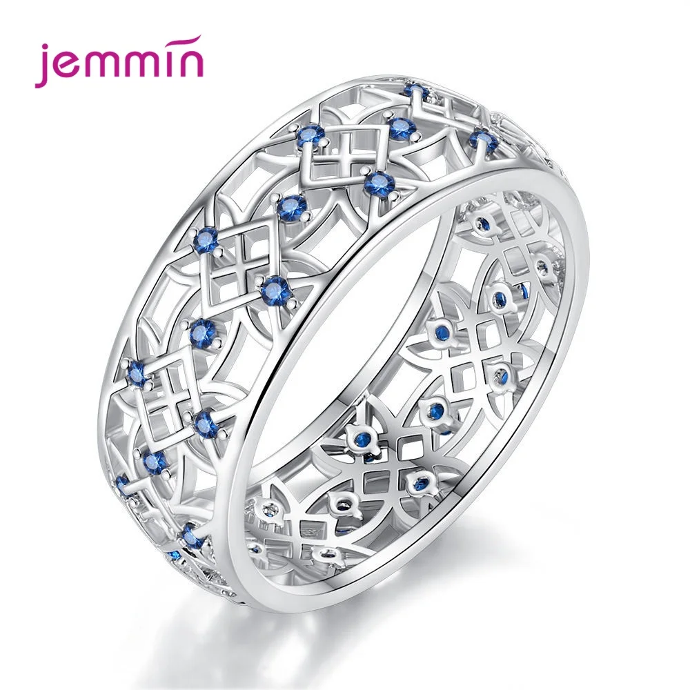 Синий Кольцо Bague с разноцветным кубическим цирконием, 925 пробы, серебряные кольца для женщин, модные популярные Стразы, свадебные ювелирные изделия для женщин - Цвет камня: Синий