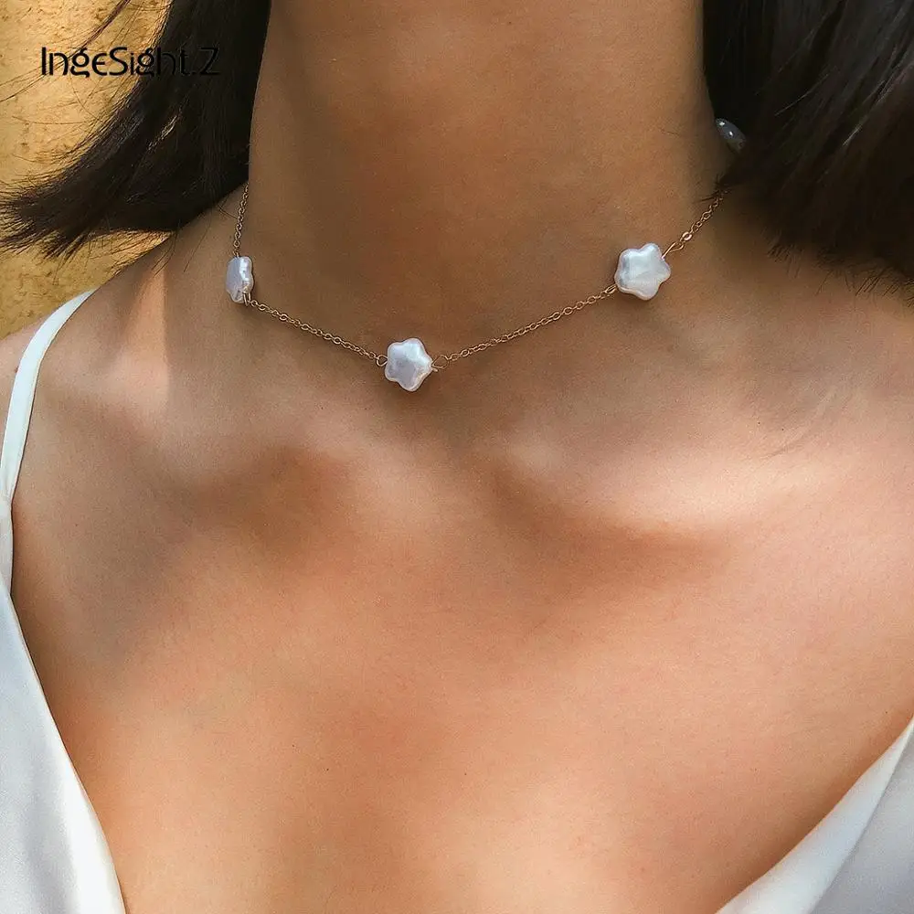 

IngeSight.Z Simple Minimalist Imitation Pearl Choker Necklace Collar Statement Love Heart Short Clavicle Chain for Women Jewelry