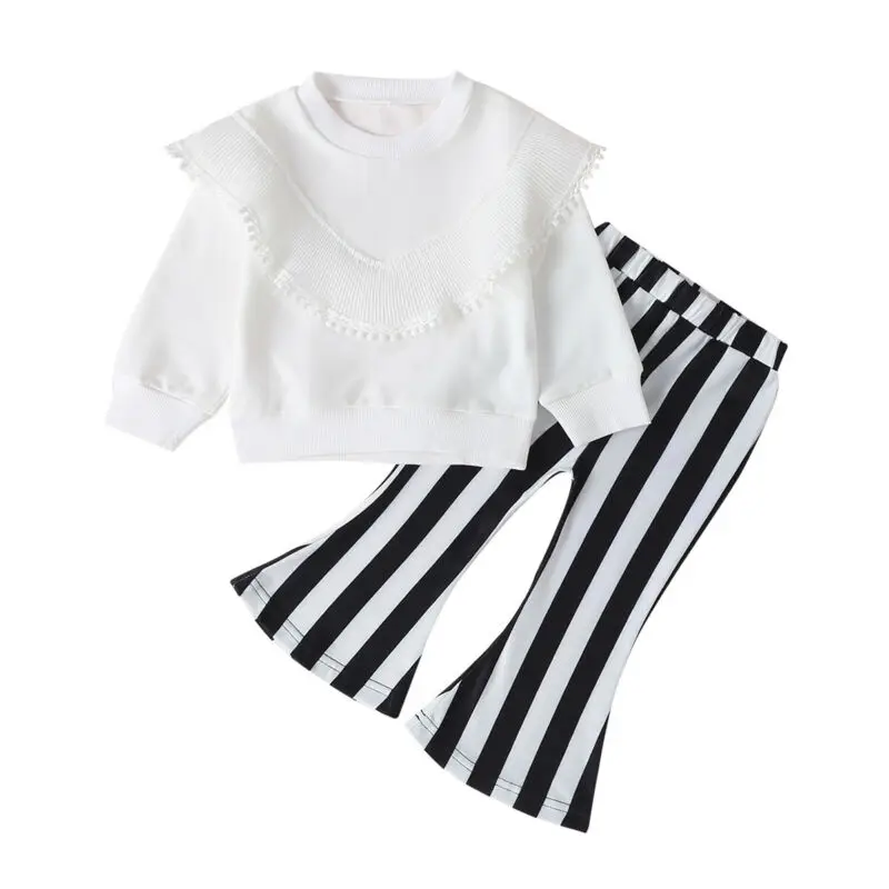 Boutique Girl Clothes Kids Baby Girls Toddler Clothes Solid Ruffle Tops T-Shirt Flare Pants Outfits Size 1-5Y