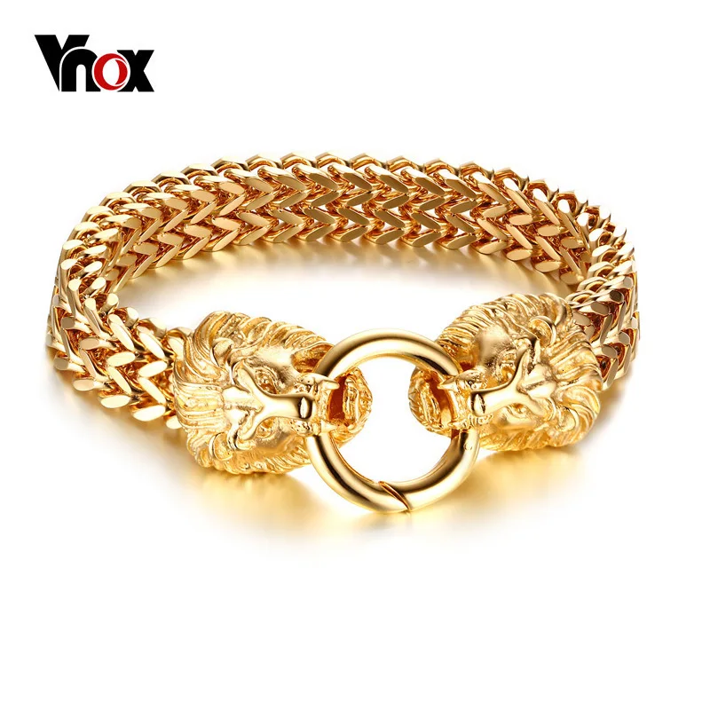 Vnox рок голова льва елочка браслет цепочка для мужчин нержавеющая сталь металл не выцветает