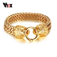 Vnox рок голова льва елочка браслет цепочка для мужчин нержавеющая сталь металл не выцветает