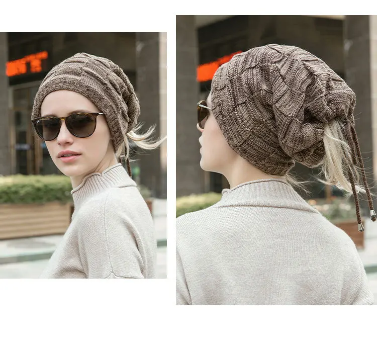 Унисекс зимняя бархатная Повседневная шапка Skullies Beanies, модный шарф, шапка, многофункциональная теплая шапка, женская вязаная шапка с отверстием для хвоста Z198
