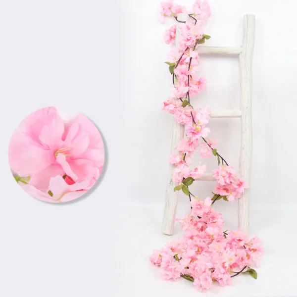 2 Pack Artificial Cherry Blossom Garland,Hanging Vine Fake Flowers Silk Garland,Home Wedding Party Decor,Pink
