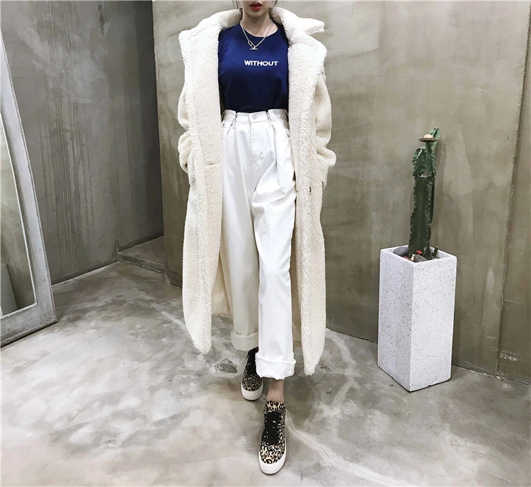 Зимнее пальто в Корейском стиле из овечьей шерсти средней длины с отложным воротником, шерстяная куртка