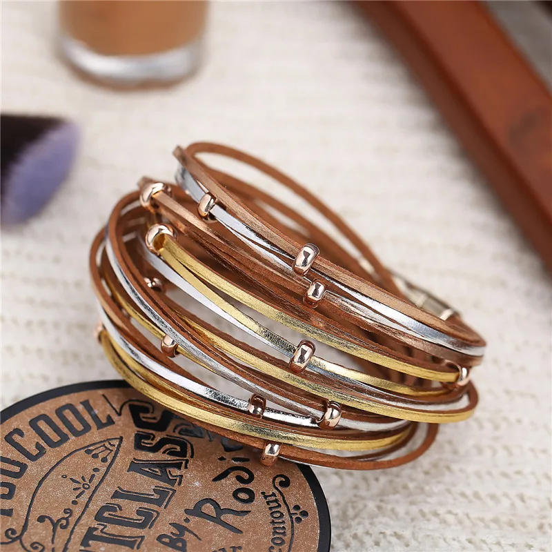 

17KM Fashion Multi-layer Leather Bracelet For Women Man Vintage Gold Sliver Couple Friendship Bracelets & Bangles Gift jewelry