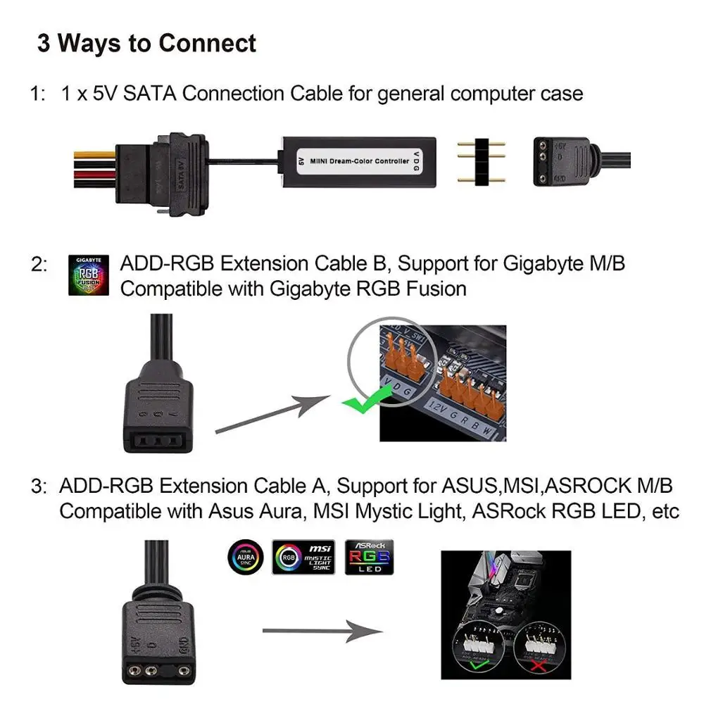 RGB PC Светодиодная лента, Airgoo компьютерная Магнитная светодиодная полоса с адресом комплект, материнская плата с 5V 3 Pin RGB заголовок для Asus Aura