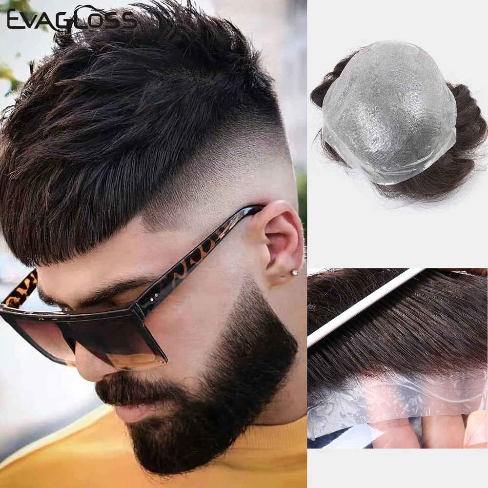 Мужской парик EVAGLOSS 0 06-0 08 мм из искусственной кожи заменяет мужской | Шиньоны и