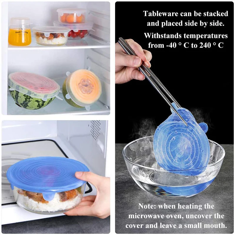 Reusable Silicone Stretch Lids Kitchen Fresh Keeping Covers Compression Universal Silicone Stretch Lids 6/12PCS