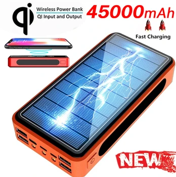 

New 4USB qi wireless Power Bank 45000mAh Solar Mobile power Multifunction Charger led lighting