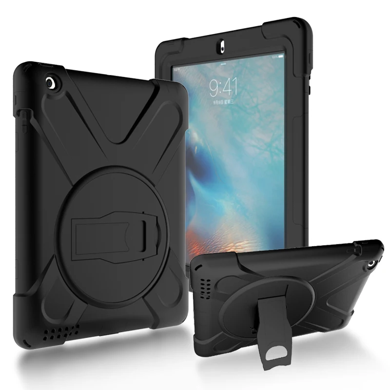 Case For iPad 2 3 4 iPad 3 iPad 4 9.7 inch Tablet, Safe Shockproof Heavy Duty Armor 360 Rotating Kickstand+Shoulder Strap