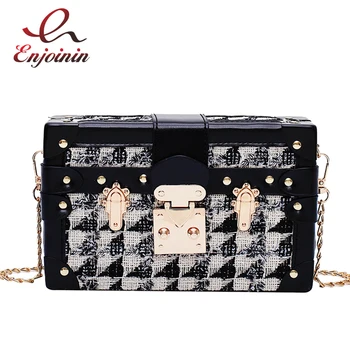 

Box Design Fashion Buckle Plaid Pu Women Casual Party Clutch Bag Chain Bag Crossbody Bag Purses and Handbags Female Pouch Bags
