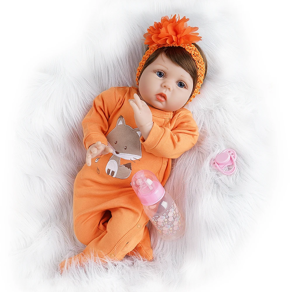 55 см Reborn Baby Doll девушка силиконовый винил новорожденный оранжевый наряд