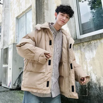 

Winter New Hooded Jacket Men Warm Thick Fashion Solid Color Casual Tooling Jacket Man Streetwear Wild Loose Cotton Male Clothes