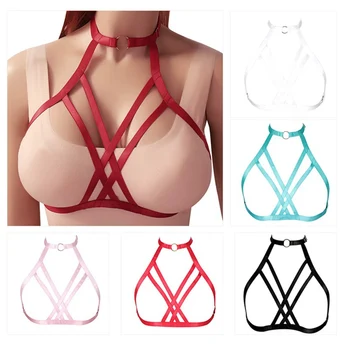 

Goth Rave Body Harness Lingerie Belt Crop Tops Caged Harness Bra Sexy Hollow Out Elastic Adjust Strap Bra Dance Wear for Women