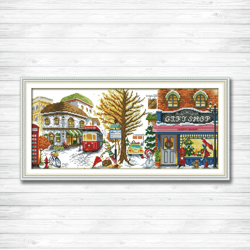 

Christmas Winter Street Scenery Snowy painting Pattern print canvas DMC 14CT 11CT DMS Cross Stitch Embroidery kit Needlework Set