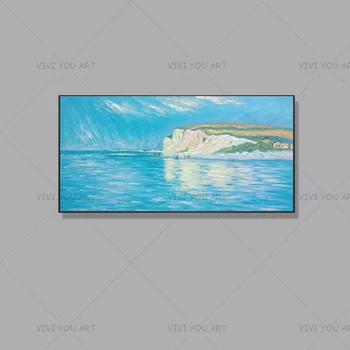 

High Quality Blue Sea Cliff White Cloud Oil Painting Canvas For Room Decor Modern 100% Handmade Abstract Picture Painting