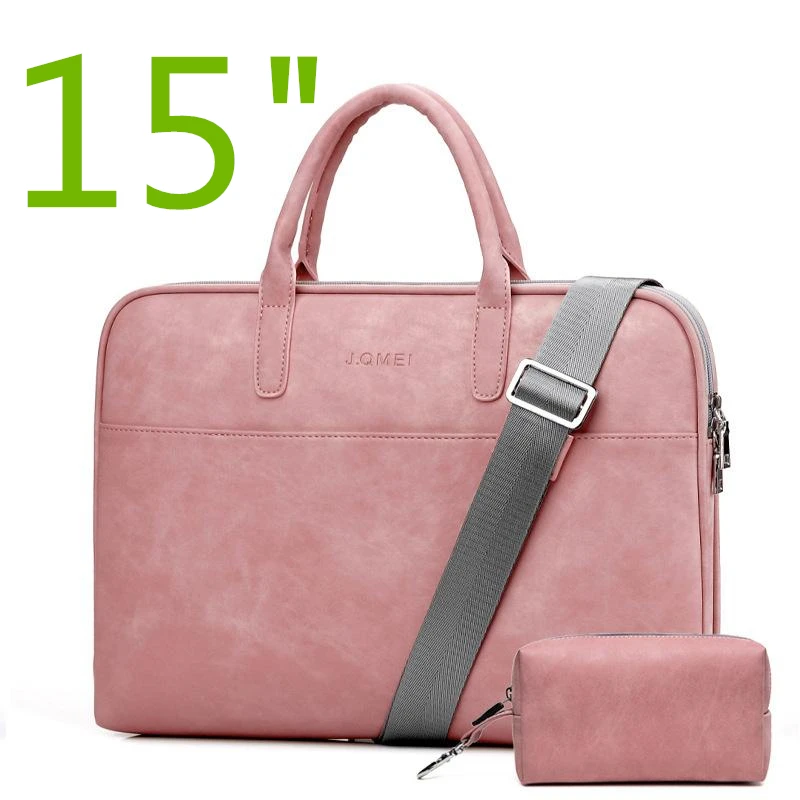 Водонепроницаемый чехол из искусственной кожи для ноутбука 13, 14, 15 дюймов, деловая сумка, портфель для ноутбука, планшета с одним дополнительным адаптером - Цвет: Pink-15inch