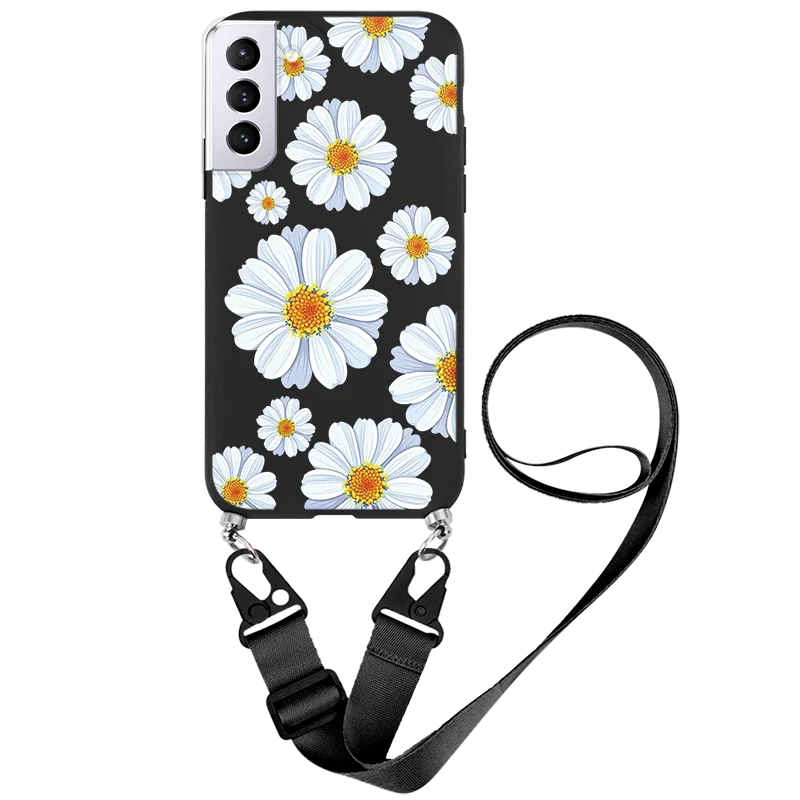 silicone case samsung For Samsung Galaxy S22 Plus Ultra 5G Flower Lanyard Necklace Chain Cord Cases For Samsung Galaxy S22 Plus Strap Rope Fundas Bags samsung cute phone cover Cases For Samsung